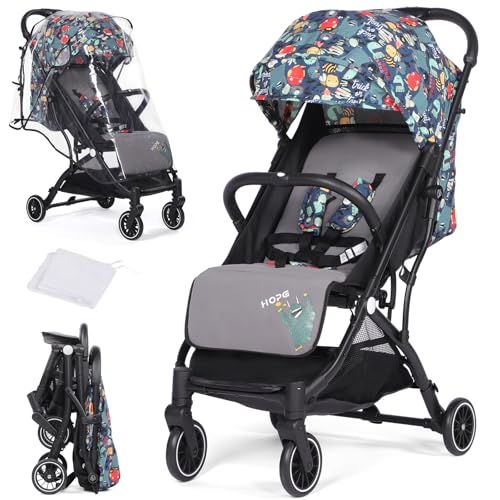 Hello-5ive Lightweight Travel Stroller Compact Baby Pushchair with Adjustable Seat, Mosquito Net, Rain Cover, One-Hand Folding Buggy with 5-Point Harness for Toddlers from Birth to 15kg (Colorful)