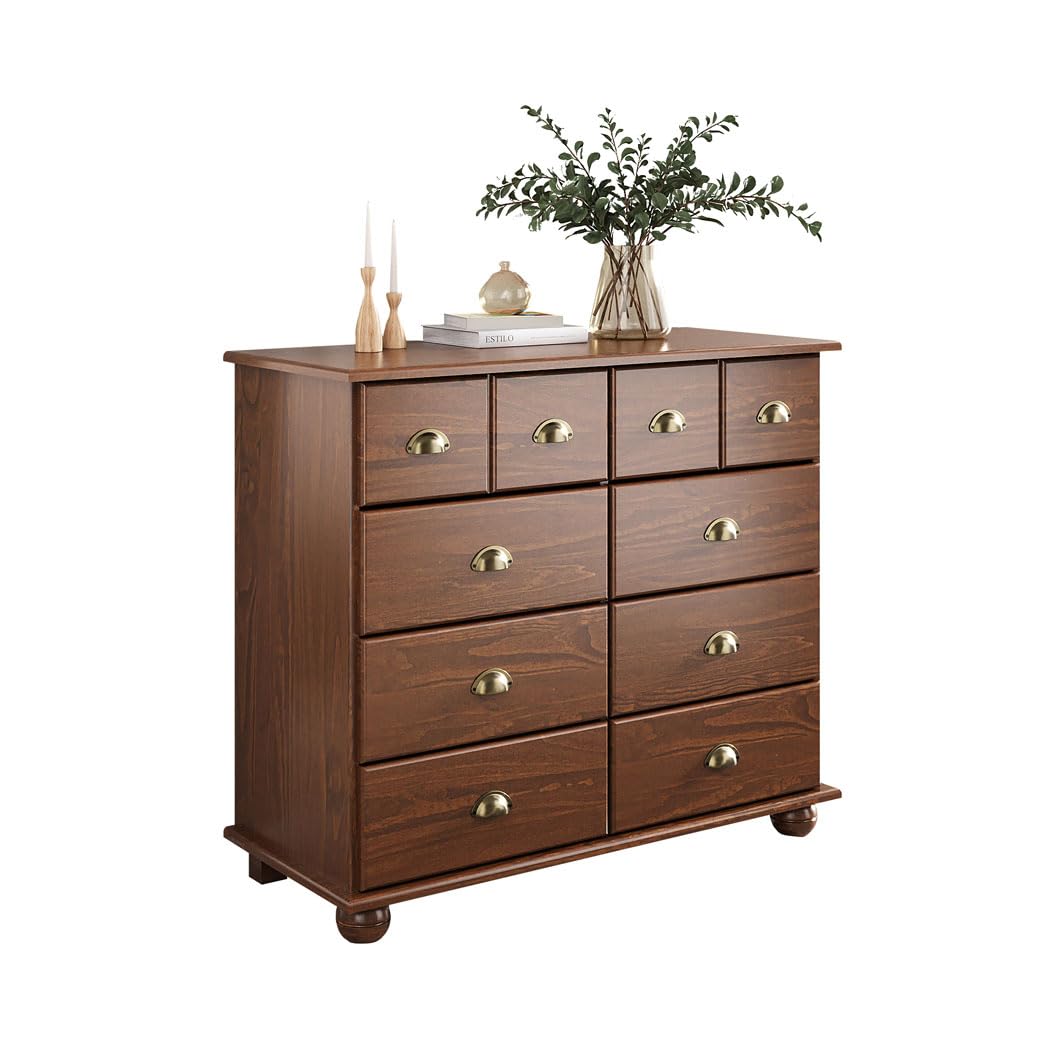 IDIMEX Commode Chambre Colmar L 92 cm 8 tiroirs en Bois Massif Brun foncé chiffonnier apothicaire Rangement avec poignées en métal
