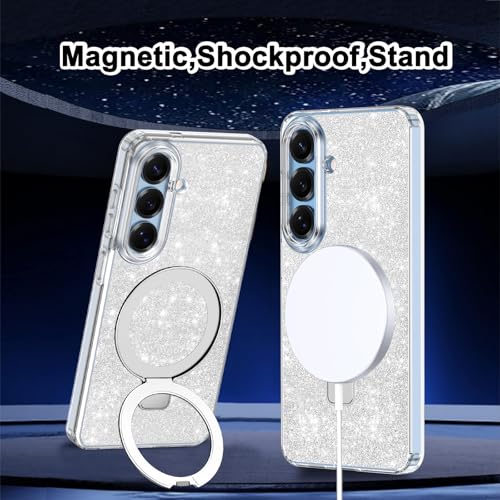 Shecaset Magnetic for Galaxy S26 Plus Case with Invisible Ring Stand[Compatible with MagSafe] Full Body Slim Women Girl Shockproof Marble Pattern Design Case for Samsung Galaxy S26 Plus,Glitter Clear - image 9