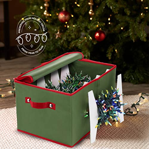 Zober Christmas Light Storage - Christmas Light Organizer W/ 4 Plastic Christmas Lights Organizer Wheel - Strong & Durable Material - Stitched Reinforced Handles - Green #TOP1