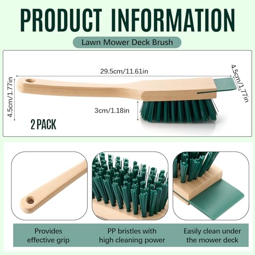 Image of CroBlissful 2 Pcs Heavy Duty Scrubbing Brush Stiff Bristle Brush with Wood Handle and Scraper for Lawn Mower Deck Scraper Cleaning Outdoor Boot Scrub Brushes