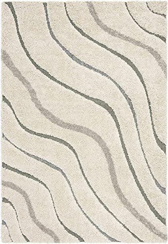 Image of Export Quality Microfiber Hand Woven Shaggy Carpet Collection with 2 inch Pile Height Carpet for Living Room & Hall Size 6x9 feet coular Cream /Grey