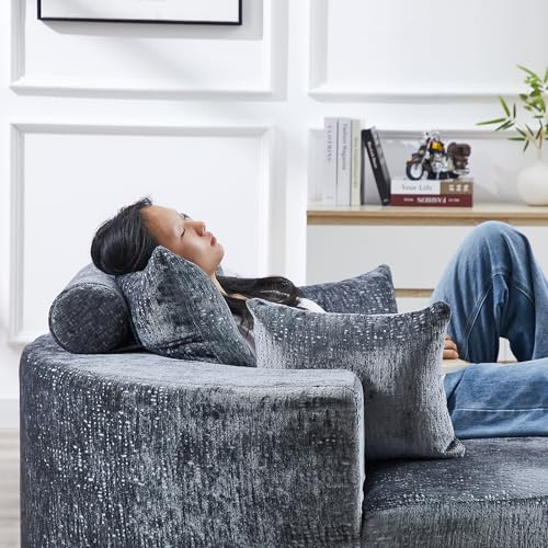 Sillón Redondo Plegable Chenille Gris miniatura 5