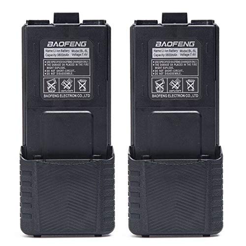Baofeng 2pcs Original 3800mAh Li-ion Battery High Capacity Big Spare Battery Two Way Radio DM-5R UV-5R UV-5RE Plus BF-F8HP UV-R3 Serie (2, Black)