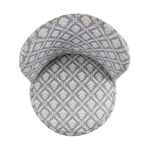 Image of NACIA Velvet Printed Ottoman Chair with Stool Combo | Dressing Table Chair for Bedroom Makeup Room Decor | Modern Upholstered Ottoman with Wooden Legs for Home (18x18x32 Inches, Grey Damask)