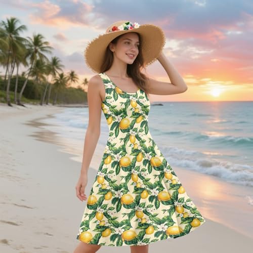 Image of Women's Casual Loose Sundress Midi Sleeveless Crewneck Dress Summer Beach Tank Dress with Pockets