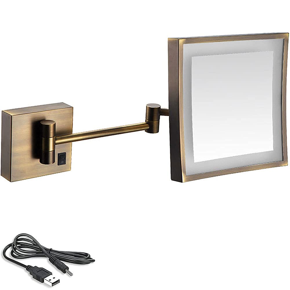 Miroir cosmétique éclairé avec miroir mural rechargeable 3x