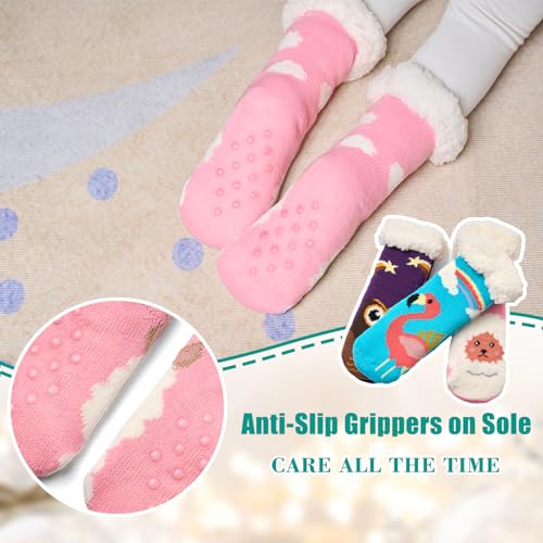 Boys Fuzzy Socks Winter Warm Socks for Kids Girls Fluffy Floor Socks with Grips for Home 3 Pack3