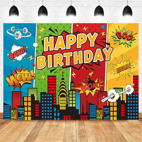 Kids Birthday City Heroes Super Backdrops - Cumpleaños Fiesta Accesorios de Decoración de Niños - Decoraciones de Fotos Video Shooting Fondos (1,5 x 1 m)