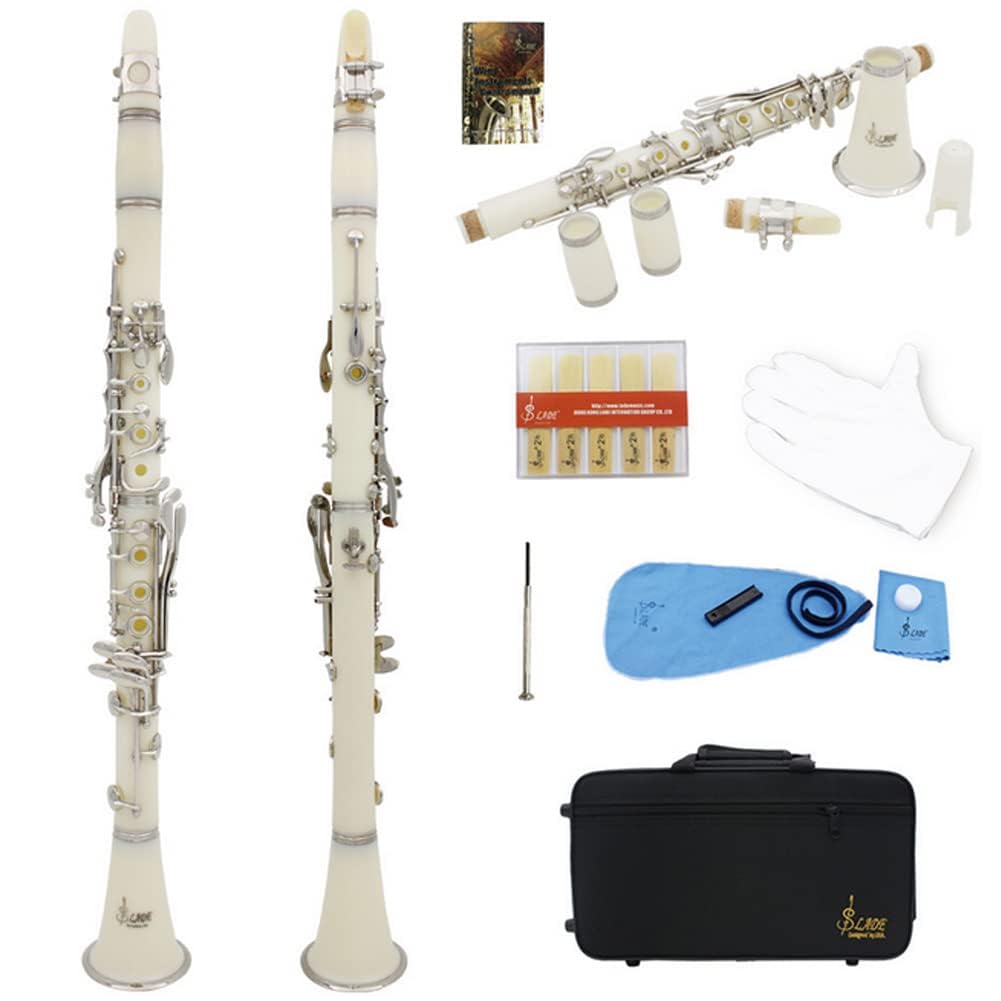 Alomejor Clarinetto a 17 Tasti con Tubo in Bachelite Premium Set di Pulsanti di Placcatura Aperture Precise per la Manutenzione (White)
