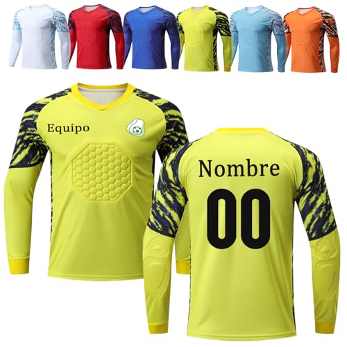 OPUTWDF Camiseta de Portero Personalizada para Hombre/Niño Equipacion Futbol Portero Personalizada con Nombre Número de Equipo Logotipo