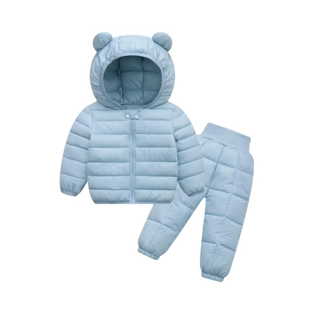 ZBDP - Tuta imbottita per bambini, autunno/inverno, in cotone, con giacca e pantaloni a tinta unita, set da due pezzi, con cappuccio e pantaloni