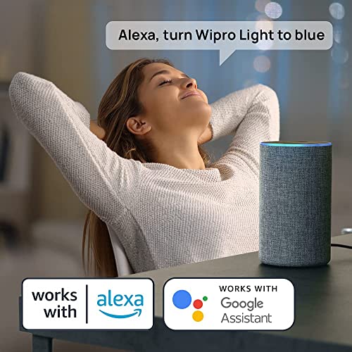 Image of wipro 12.5W E27 Wi-Fi Smart LED Bulb with Music Sync | Voice Control with Alexa, Google Asst | App Control |16 M Colours, White Tunable - Warm, Neutral & Cool White +Dimmable | Scenes | Pack of 2