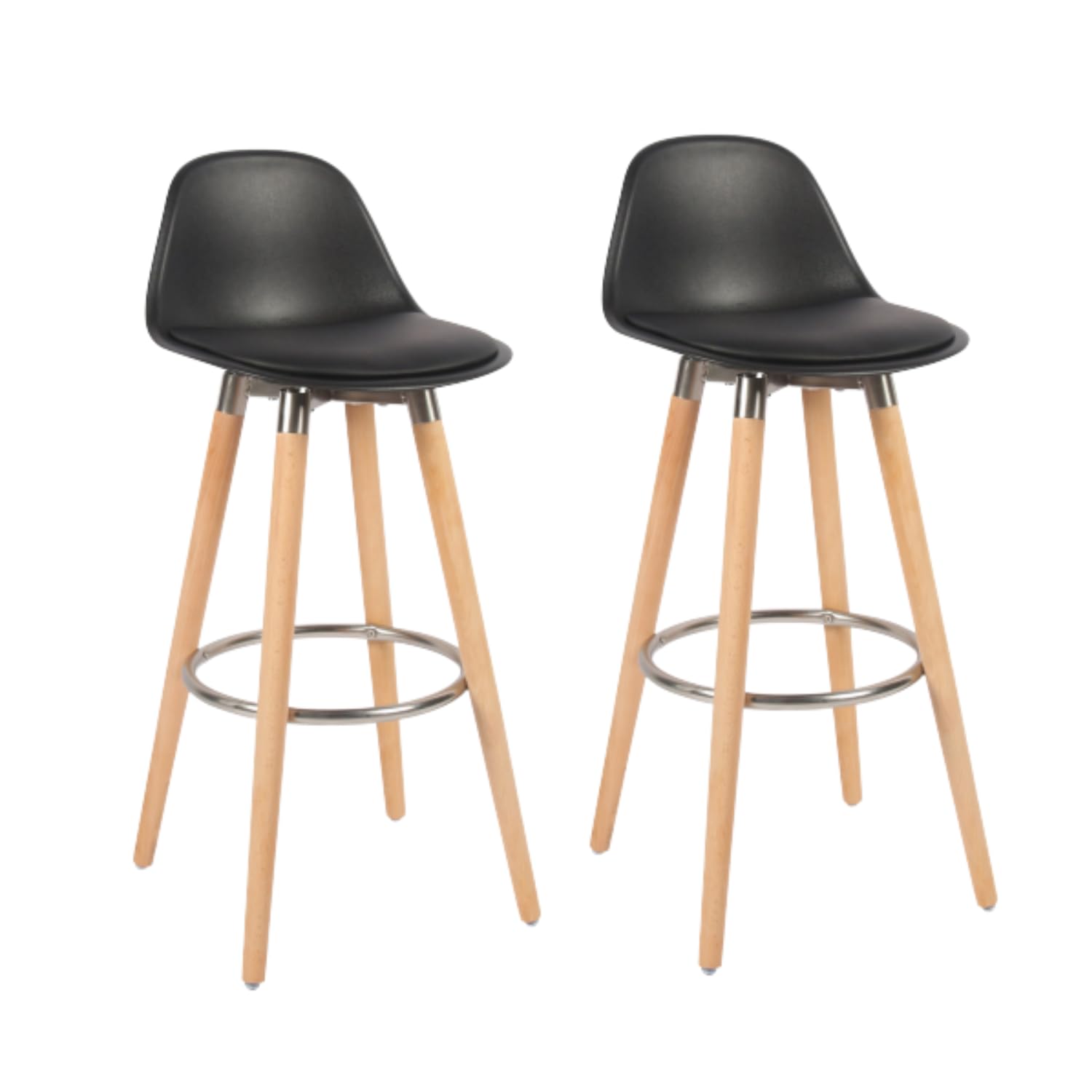 Box and Beyond Juego de 2 Taburetes de Bar de Madera, Silla Alta para Bar, Silla de Cocina - Altura 91 cm - Taburete Negro con Reposapiés