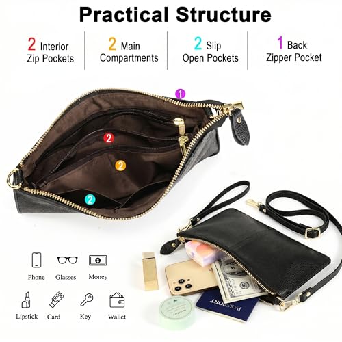 Image of YALUXE Genuine Leather Wristlet Handbags Purses Cell Phone Pocket Clutch Wallet Crossbody Bags for Women