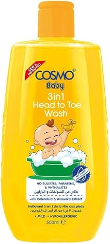 CD COSMO DESIGNS Baby Care 3 in 1 Head To Toe Wash 500ml | 16.90 fl.oz, Best for Sensitive Skin, Tear Free, Phthalates Free, Daily Use, All Skin Types, New Born Baby
