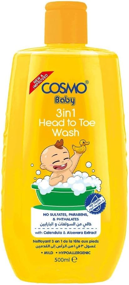 Baby Care 3 in 1 Head To Toe Wash 500ml | 16.90 fl.oz, Best for Sensitive Skin, Tear Free, Phthalates Free, Daily Use, All Skin Types, New Born Baby