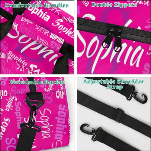 Personalized Gym Bag Kids Girls, Custom Name Carry On Weekender Gymnastics Dance Bag for Women Traveling Business Trip, Deep Pink Color4