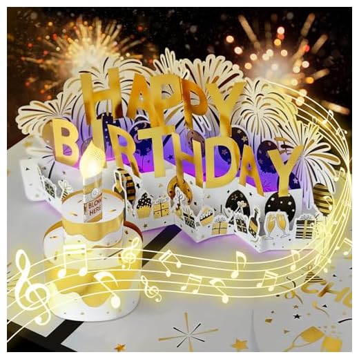 Biglietto di compleanno, biglietto di compleanno musicale con candela a LED soffiabile, canzone di buon compleanno, grande torta di compleanno, biglietto di auguri pop-up per donne, uomini, bambini,