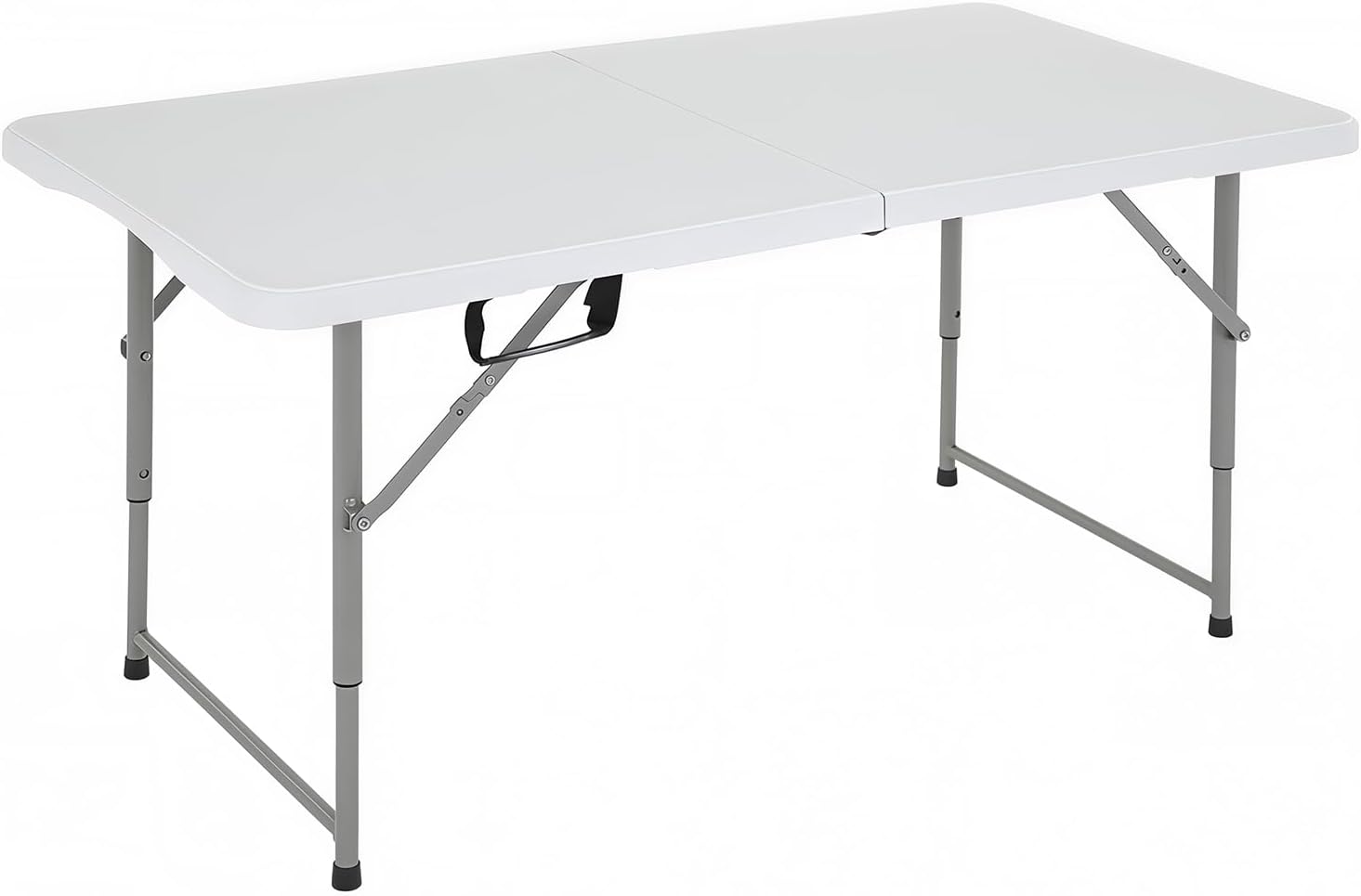 FDW 4FT Folding Table, Portable Fold-in-Half Plastic Picnic Party Table with Carrying Handle (White, 4FT)