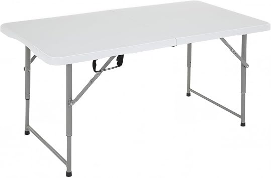 FDW 4FT Folding Table, Portable Fold-in-Half Plastic Picnic Party Table with Carrying Handle White, 4FT