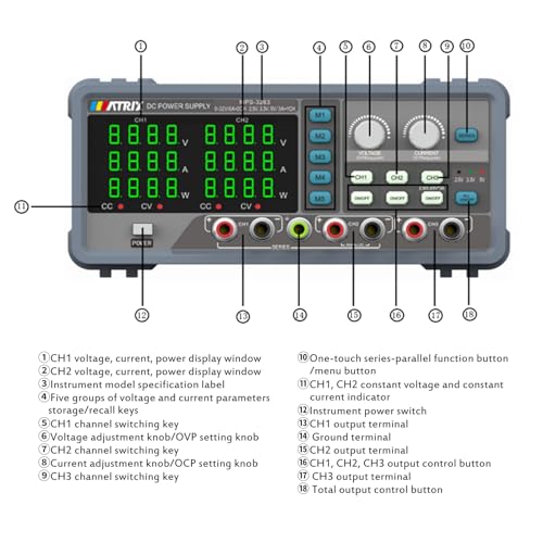 Image of MATRIX Switching Triple Channel DC Power Supply Variable 32V 6A, MPS-3263 | 3CH Independent control, 5 storage, One key series parallel connection, Restore factory, Lab bench PSU electronic repairs