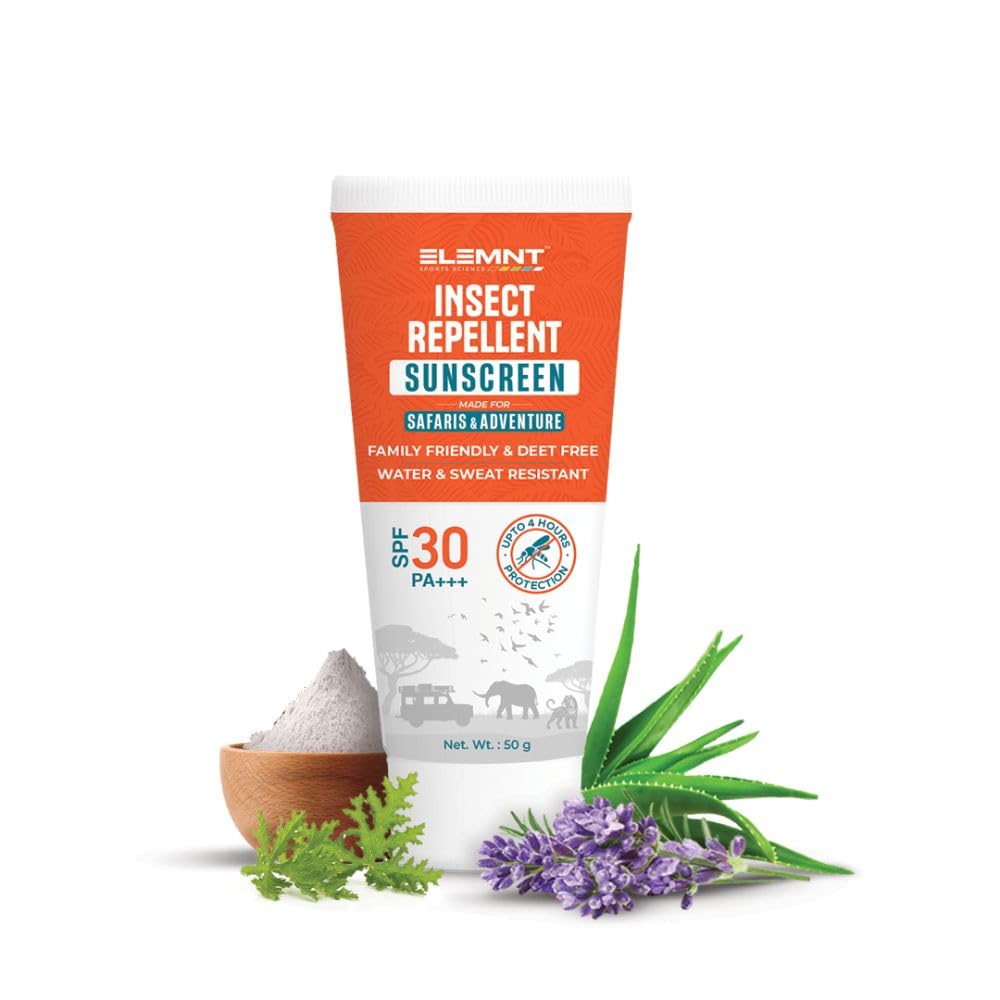 Elemnt Insect Repellent Sunscreen SPF 30 for Safaris & Adventure | Mosquito & Bug repellent cream | Lavender & Citronella for Mosquito & Bug Defense | Zinc Oxide, Titanium Dioxide & Niacinamide in Family Friendly Sun Sunscreen | 50gm