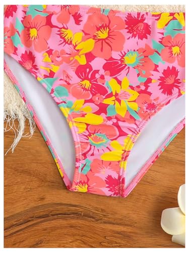 Girl's 2 Piece Floral Print Swimsuits Halter Triangle Bikini Boho High Waisted Bathing Suit4