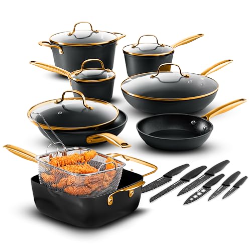 GRANITESTONE Juego de 20 utensilios de cocina de inducción, juego de ollas y sartenes antiadherentes, juego de utensilios de cocina antiadherentes, juego de ollas y sartenes antiadherentes, anodizado