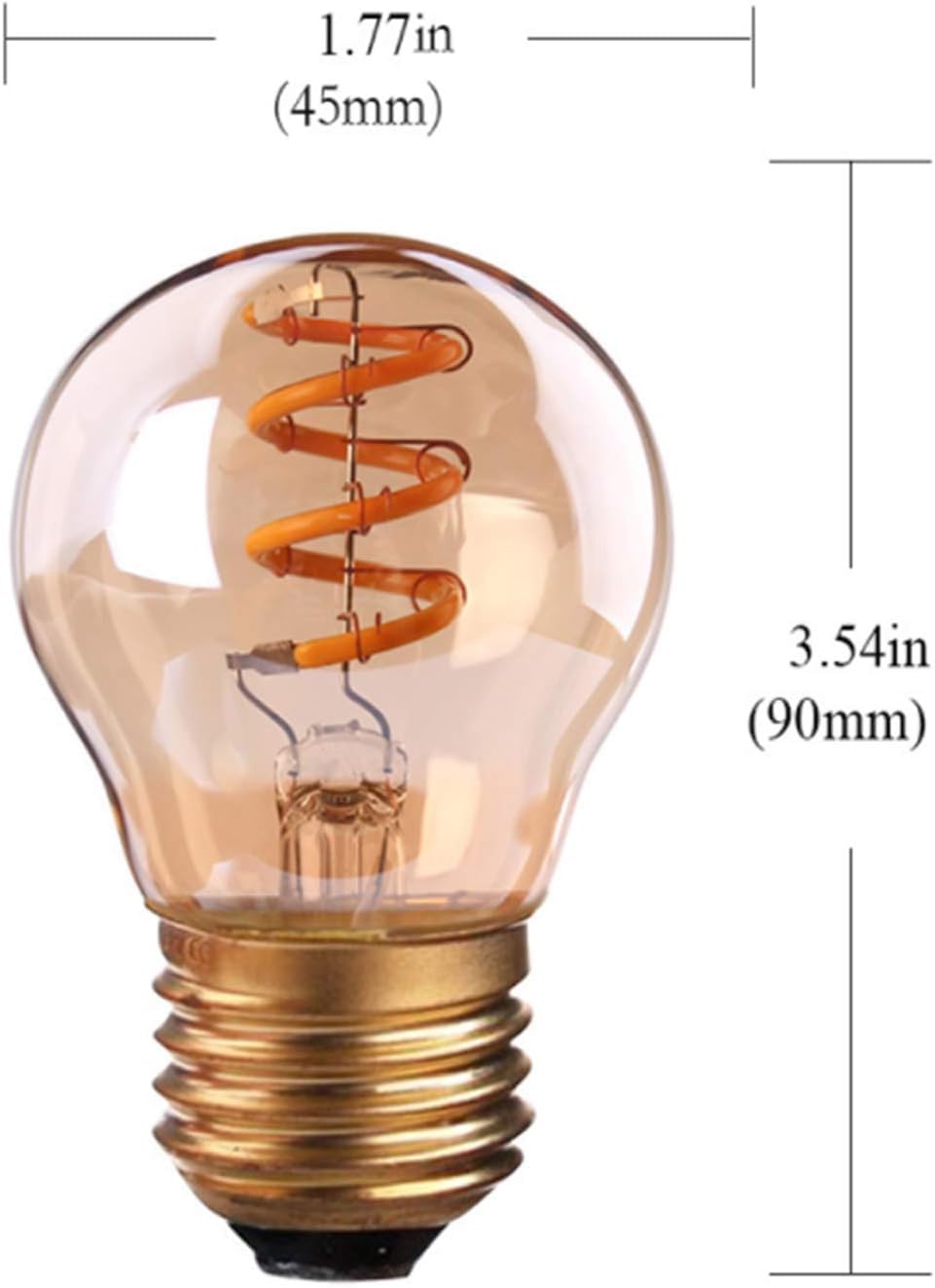 Edison G45 2200K Retro LED Bombilla Filamento Flexible Amarillo Cálido Ámbar 3W Regulable Espiral LED Bombilla Filamento Flexible, Lámpara Araña Decorativa, Paquete 4
