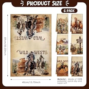 Western Kitchen Hand Towels - Set of 6 Cowboy Horse Country Wild West Rodeo Dish Towels Decor Absorbent Drying Microfiber Tea Towel Accessories Farmhouse Home Bathroom Housewarming Gifts Western Kitchen Hand Towels Set of 6 Cowboy Horse Country Wild West Rodeo Dish Towels Decor Absorbent Drying Microfiber Tea Towel Accessories Farmhouse Home Bathroom Housewarming Gifts