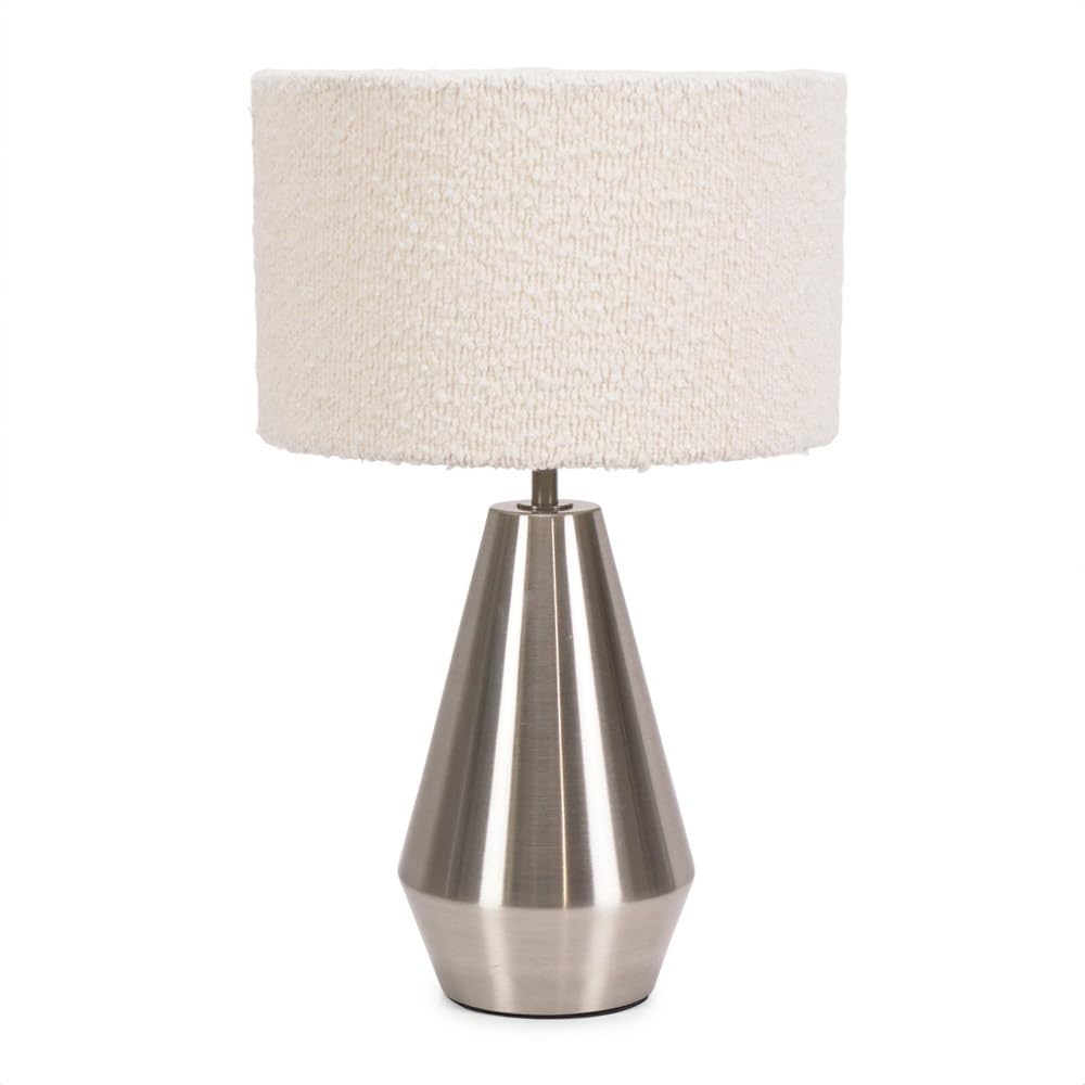 Valuelights Silver | Metal Touch Dimmer Table Lamp With Cream Boucle Shade | Home Décor, Bedside & Desk Lamp | Includes Bulb Size 12