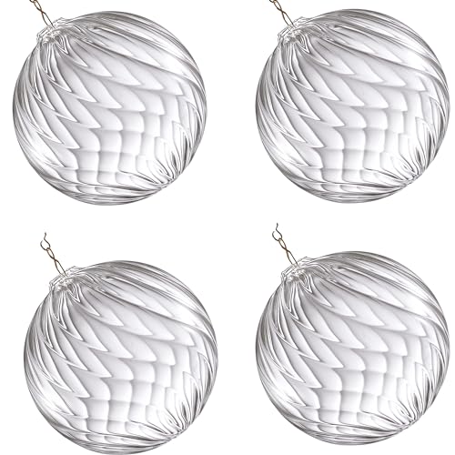 Image of Clear Ribbed Glass Globe Replacement, 4.8 inch Diameter, 4 Pack | Blown Glass, Globe Shade Hanging, Spring Clips, for Chandelier Pendant Lights