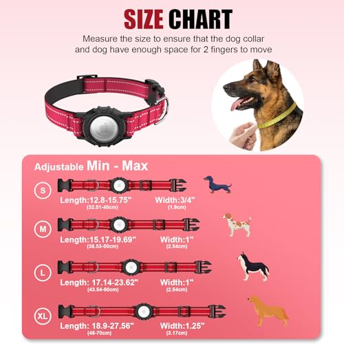 Image of AirTag Dog Collar, IP68 Waterproof Air Tag Dog Collar Holder (Red, L) | Air Tag Dog Collars Reflective, Ultra-Durable, Comfortable Padded, Heavy Duty Dog Collars Collars for Small - Large Dogs