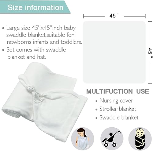 Miniatura 36 de OWLOWLA Conjunto de manta y gorro para recién nacido, manta de recepción para bebés niños y niñas (rubor) Blush,Negro,Arena,Azul bebé,Gris