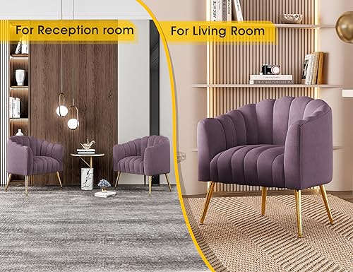 Image of Dewhut Oversized Pumpkin Couch Accent Chair, Modern Comfy Velvet Upholstered Barrel Chairs, Luxury Single Sofa Armchair for Living Room, Waiting Room, Office and Vanity, (Purple)