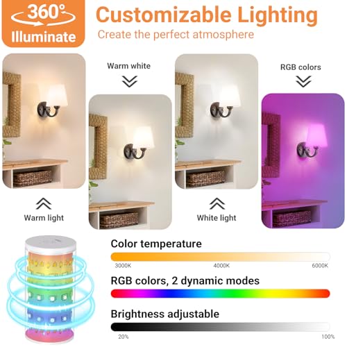 Image of Peel and Stick Wall Sconces, Stick On Wall Sconces Battery Operated, Wireless Adhesive Wall Sconce with 10000mAh Battery Corn Bulb, No Drilling Wall Lamp for Bedroom Living Room