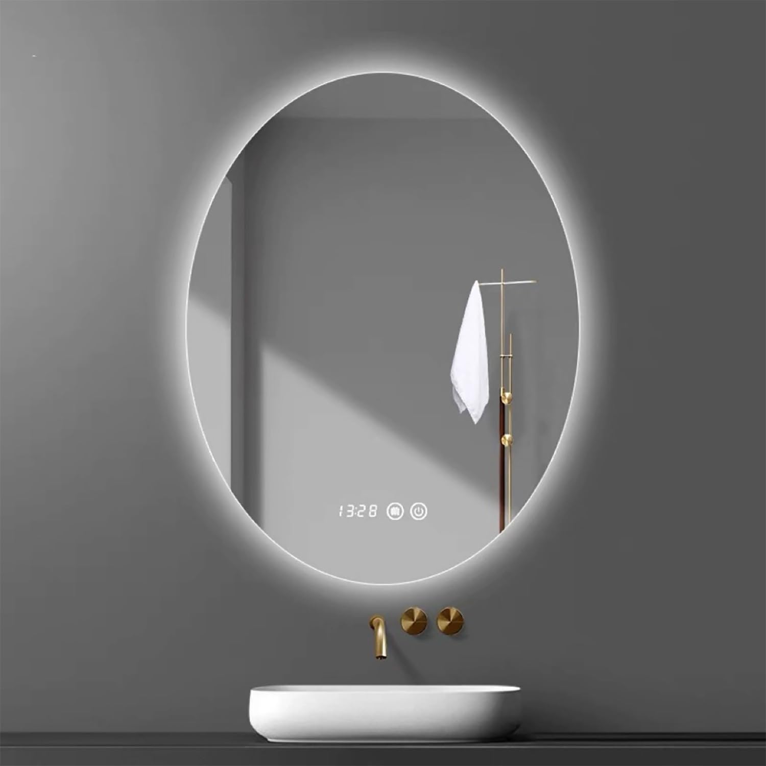 Miroir de salle de bain LED ovale 80x60cm tricolore pour vanité murale