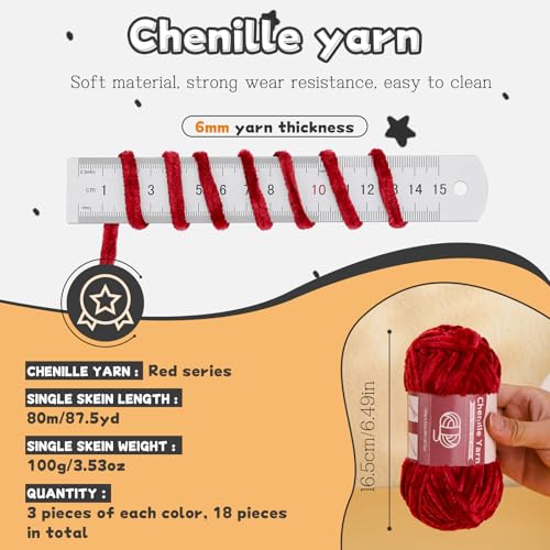 Image of Lunarm Chenille Yarn for Crocheting Knitting, 18 Pack of 100g /3.5oz Velvet Yarn Thick Soft Chunky Fluffy Weaving Plush for Blankets Clothes Pattern Creations 263 Yard with Big Eye Needles(Pink Series)