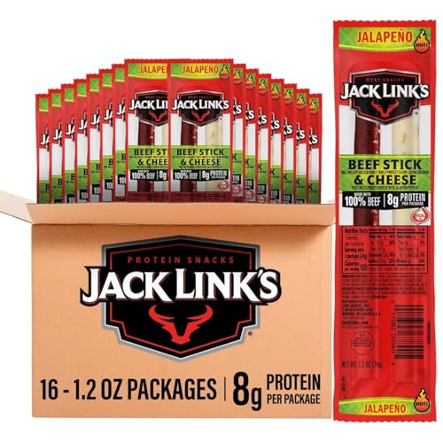 Jack Link's Jalapeno Beef Jerky Sticks and Cheese Sticks Combo - (16 Pack) 1.2 oz Snack Packs - Ready to Eat Protein Snacks - 8g Protein per Serving - Made with 100% Real Beef & Real Wisconsin Cheese