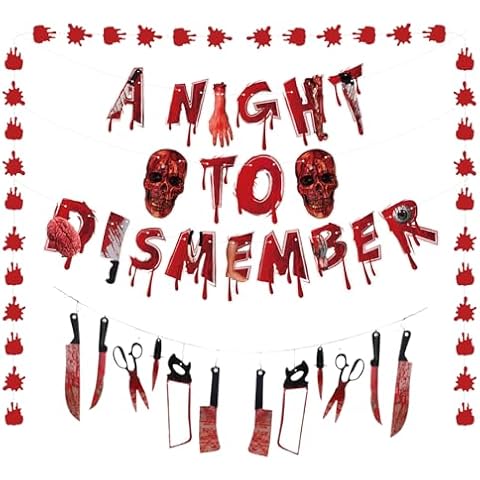 JOPARY Halloween Party Decorations Bloody Garland Banner A Night to Dismember for Halloween Theme Supplies Home Yard Cover