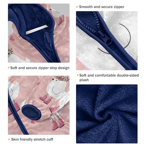 Cute Birds with Pink Boots Toddler Fleece Jacket Girl Boys Hooded Fleece Jacket Coat Warm Outwear Zip-up 3-10T3