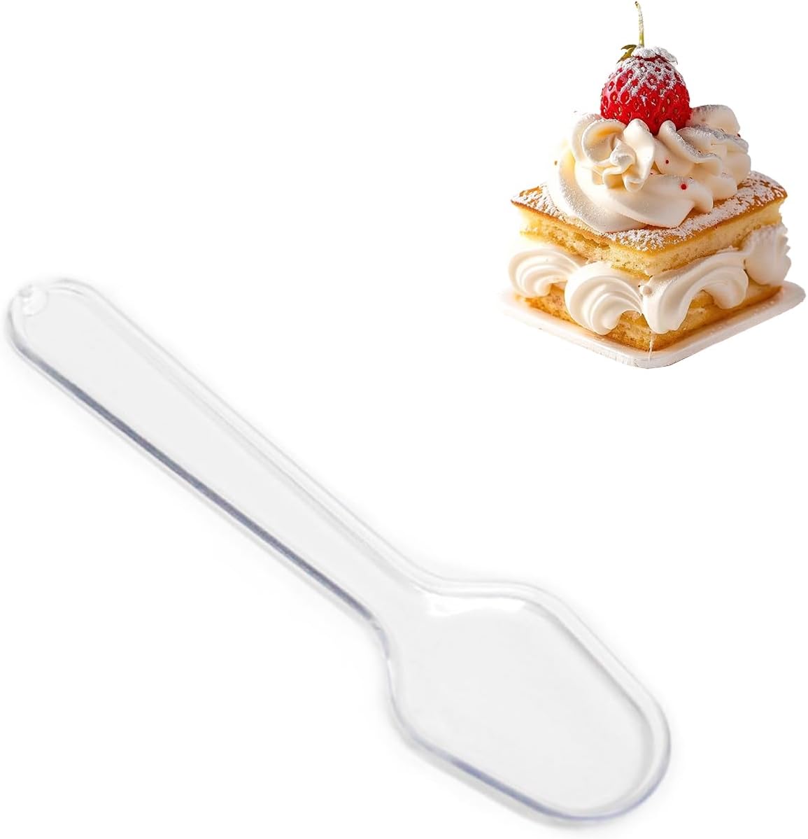 100 Pack Reusable Mini Tasting Spoons, 7.5cm Clear Plastic Sample Spoons for Desserts, Ice Cream, Catering & Party Appetisers, Multi-Use Small Spoon for Wedding & Event Favours