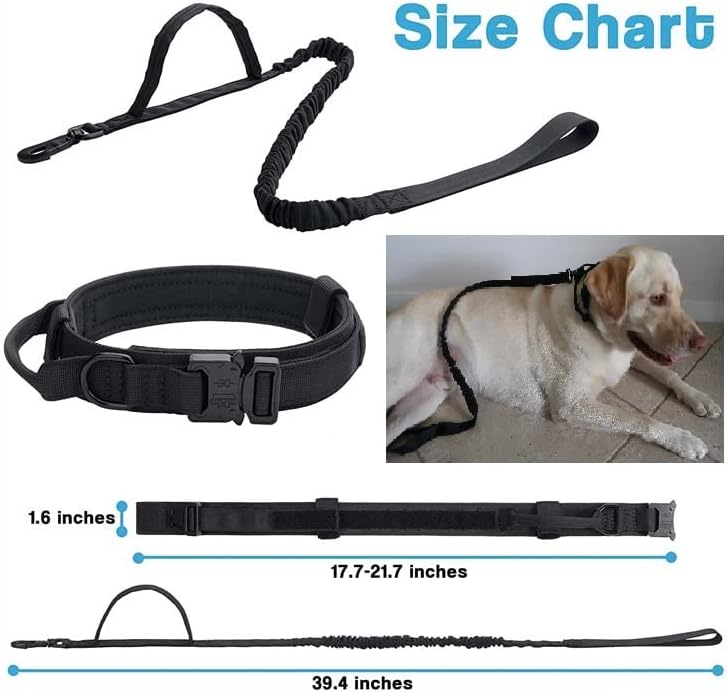 Miniatura 4 de Collar táctico para perro, resistente, ajustable, personalizado con asa y hebilla de metal para entrenamiento de policía militar, color negro (XL-L)
