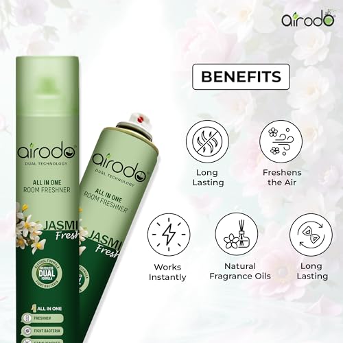 Image of AIRODO Room Freshner| With Jasmine Fragrance| Last Long Fragrance| For Bedroom, Workplaces, Bathroom| With Waterless Dual Formula| Preservative-free| Germ Protection properties|