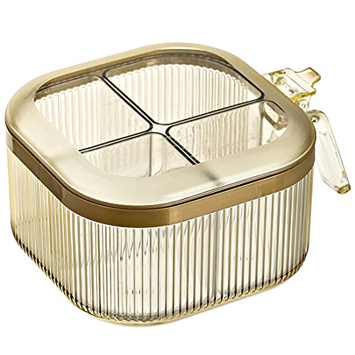 Gewürzbox mit 4 Fächern, mit Deckel, durchsichtige Gewürz-Aufbewahrungsbox, Gewürzbox mit Deckel und Servierlöffel, Küchengewürzgläser, Gewürzbox-Set aus Kunststoff (gelb) Cover