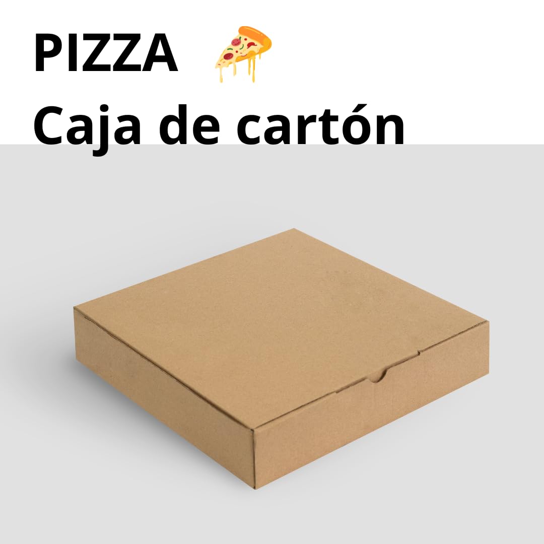 Caja Carton para Pizza 33x33 cm (mediana) | Caja Cuadrada Marrón Kraft Automontables | Pack de 100x cajas