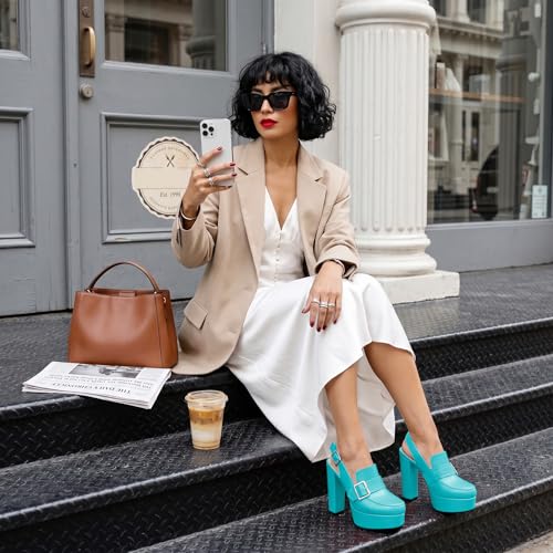 Image of Women's High Heel Loafers Platform Pumps Round Toe Heels Chunky Heel Pumps Stylish Comfortable 4.8 Inch Slingback Heels