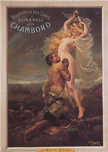 DANS TOUS LES CAFES DEMANDEZ UN CHAMBORD RASPERRY LIQUEUR LE REVE DU BERGER FRANCE VINTAGE POSTER CANVAS REPRO