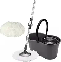 Mop com Balde Giratório 360º – Cesto Grande, 9 Litros, com 2 Refis de Microfibra para Limpeza Lava e Seca - Premium